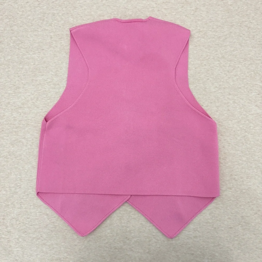 Zara Women’s Size S US Pink Polyester Gold-Button Casual Vest NWT - Picture 2 of 9